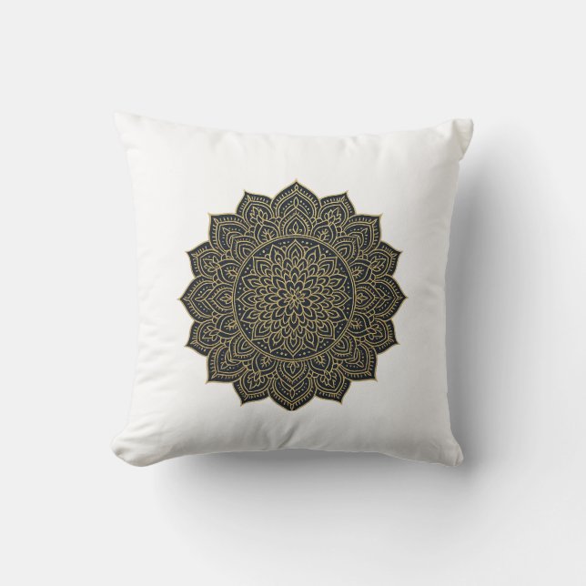 Coussin Mandala d'or et de marine (Recto)