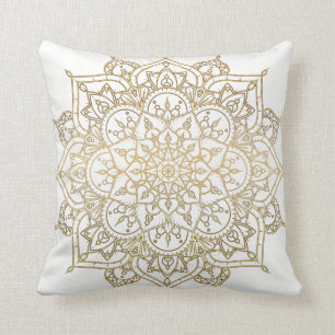 Coussin Mandala doré Blanc Chic Glamour Moderne Glam