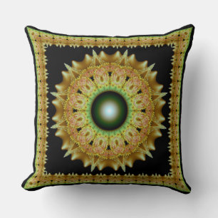 Coussin Mandala d'ornement fractal doré