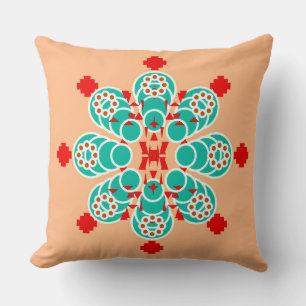 Coussin Mandala en huit points - turquoise et pêche