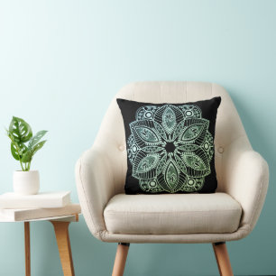 Coussin Mandala Exotic Tribal Green Gradient
