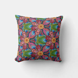 Coussin Mandala Floral Design en bleu et rose