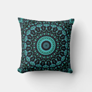 Coussin Mandala floral turquoise foncé