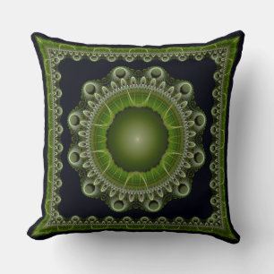 Coussin Mandala fractal lumineux encadré