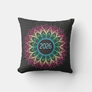 Coussin Mandala fractal psychédélique 2026 avec néon