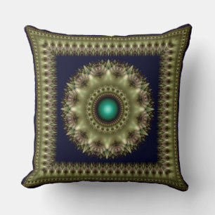 Coussin Mandala fractale vert brillant encadré