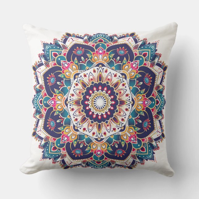 Coussin Mandala géométrique bohème 🌸 pour déco (Recto)
