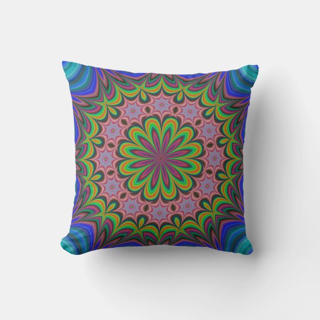 Coussin Mandala Géométrique Rosette Rétro Hippie (Recto)