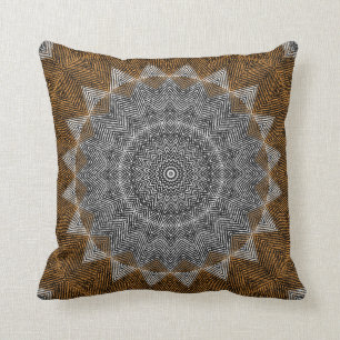 Coussin Mandala gris texturé, brun 