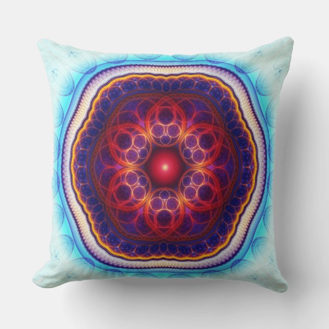 Coussin Mandala harmonique bleu fractal (Recto)