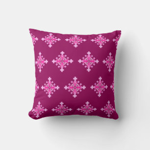 Coussin Mandala Motif, rose pâle et prune à quatre points