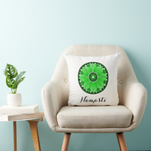Coussin Mandala Namaste vert élégant et spirituel