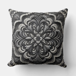 Coussin Mandala noir dégradé : Art profond de la mosaïque