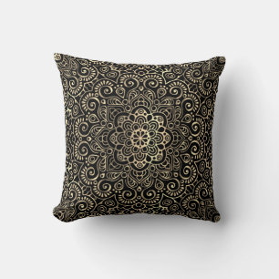 Coussin Mandala noir élégant et stylé doré