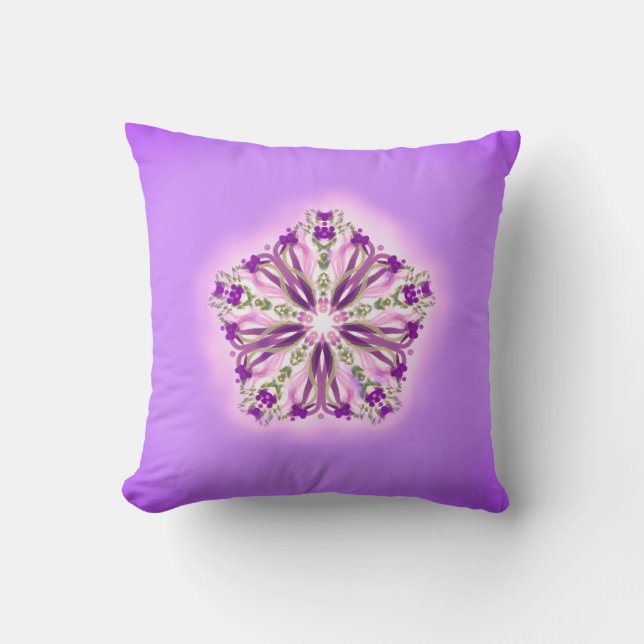 Coussin Mandala pourpre de ruban d'étoile de lavande et de (Recto)