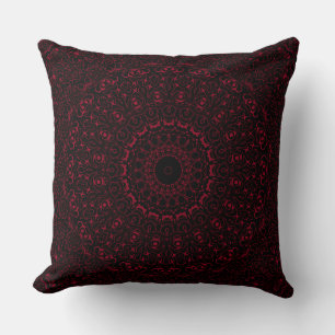 Coussin Mandala Rouge de Bourgogne avec Symétrie Ornementa