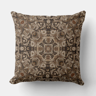 Coussin Mandala Tourbillon Brun Terreux avec Effet Bois