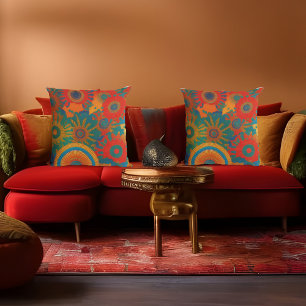 Coussin Mandela 2 de style marocain or rouge orange sarcel