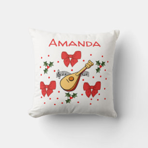 Coussin Mandolin Red Bows Holly Feuille Personnaliser Moti