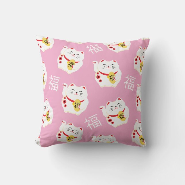 Coussin Maneki Neko Cute Lucky White Chat (Recto)