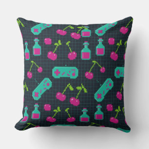 Coussin Manette de jeu rétro pixel Vaporwave 