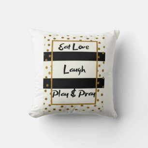 Coussin Mange amour rire jouer prier points d'or noir