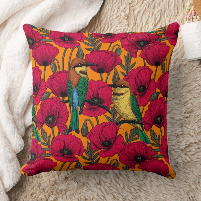 Coussin Mangeurs d'abeilles et pavots sur orange (Couverture)