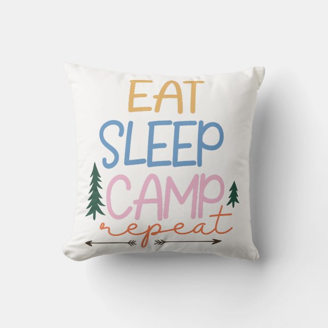 Coussin Mangez le camp de sommeil Répéter drôle (Recto)