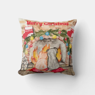 Coussin Manoir de Noël confortable avec chien et chat