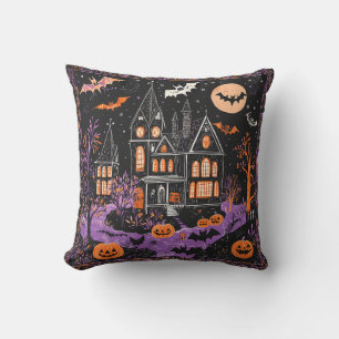 Coussin Manoir Hanté Chauves-souris Citrouille Halloween D