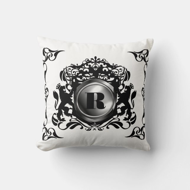 Coussin Manteau royal des carreaux du monogramme R de bras (Recto)
