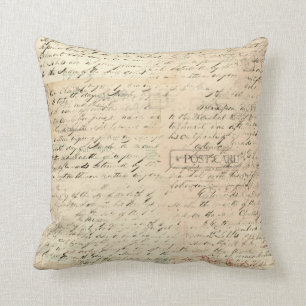 Coussin Manuscrit vintage de cartes postales de collage