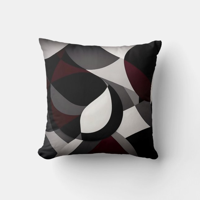 Coussin Marbre Abstrait Noir Blanc Et Rouge (Recto)
