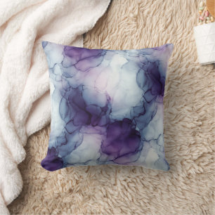 Coussin Marbre aquarelle bleu doux et violet lavande
