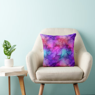 Coussin Marbre aquarelle magenta violet et sarcelle