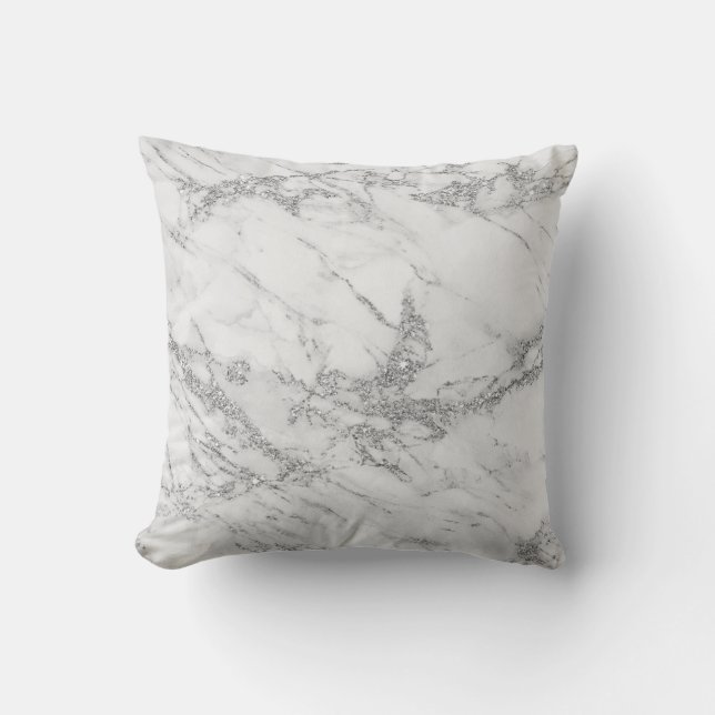 Coussin Marbre argenté gris blanc chic élégant de parties (Recto)
