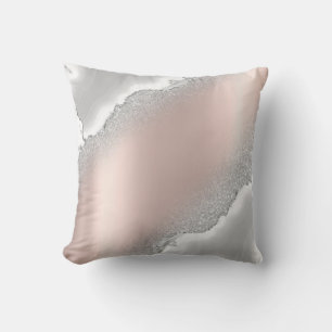 Coussin Marbre argenté pailleté or rose élégant moderne 