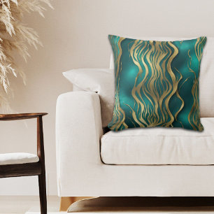 Coussin Marbre beige moderne Swirl Turquoise Bleu Turquois