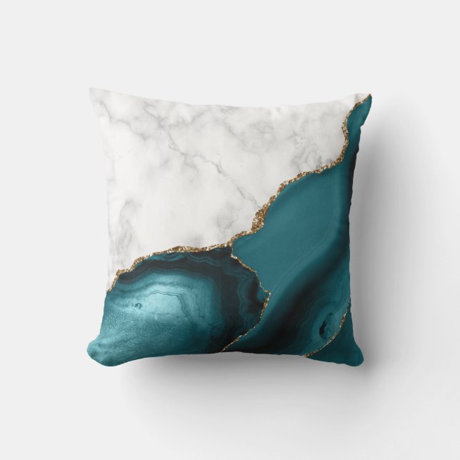 Coussin Marbre Blanc Agate Sarcelle Doré (Recto)