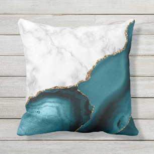 Coussin Marbre Blanc Agate Sarcelle Doré