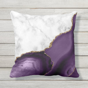Coussin Marbre Blanc Agate Violette Paillettes Dorées