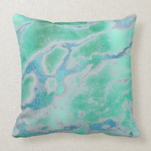 Coussin Marbre blanc de l'or VIP de bleu d'océan de vert