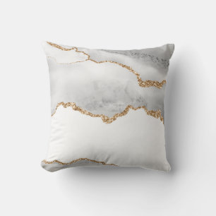Coussin Marbre blanc gris Agate Parties scintillant dorée