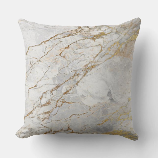Coussin Marbre blanc gris argent prés or VIP Brush (Recto)