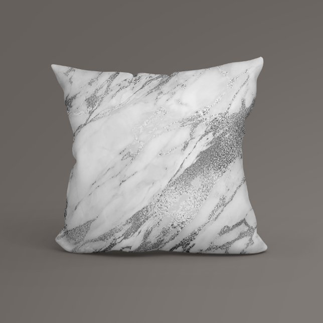 Coussin Marbre blanc gris argenté (Créateur téléchargé)
