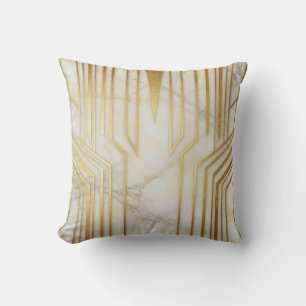 Coussin Marbre Blanc Luxueux Motif Géométrique Or