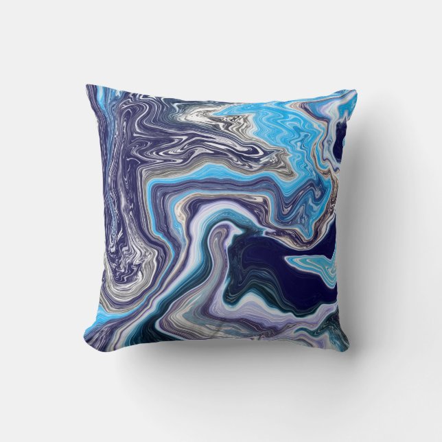 Coussin Marbre bleu Fluide Art (Recto)