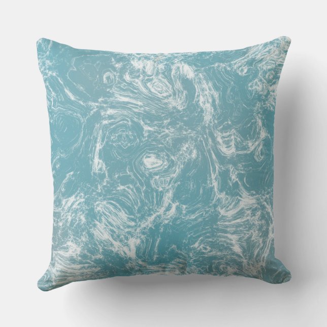 Coussin marbre bleu pâle et blanc abstrait (Verso)
