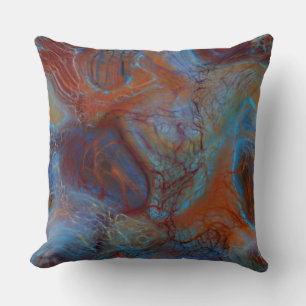 Coussin Marbre bleu, rouge et rouille abstrait