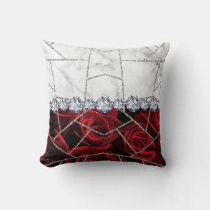 Coussin Marbre d'argent blanc Rose Parties scintillant noi